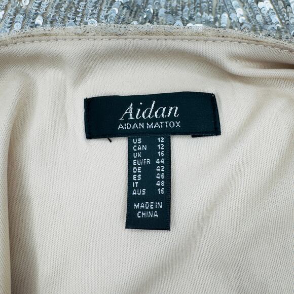 Aidan Mattox Faux Wrap Silver Sequin Ruched Cocktail Dress 12 Holiday Party NYE - Picture 10 of 12